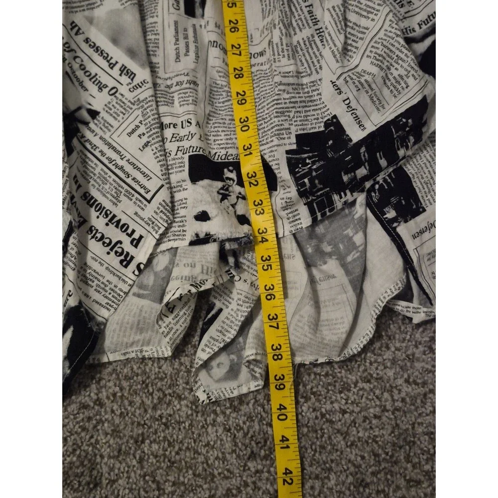 IC By Connie Xl Newspaper Print Pleated Skirt Bows Asymmetrical Boho Urban Chic